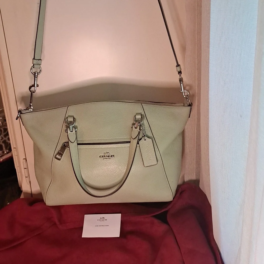 Coach Prairie Soft Seafoam Green Pebble Leather Satchel/Crossbody Like New - Picture 3 of 11